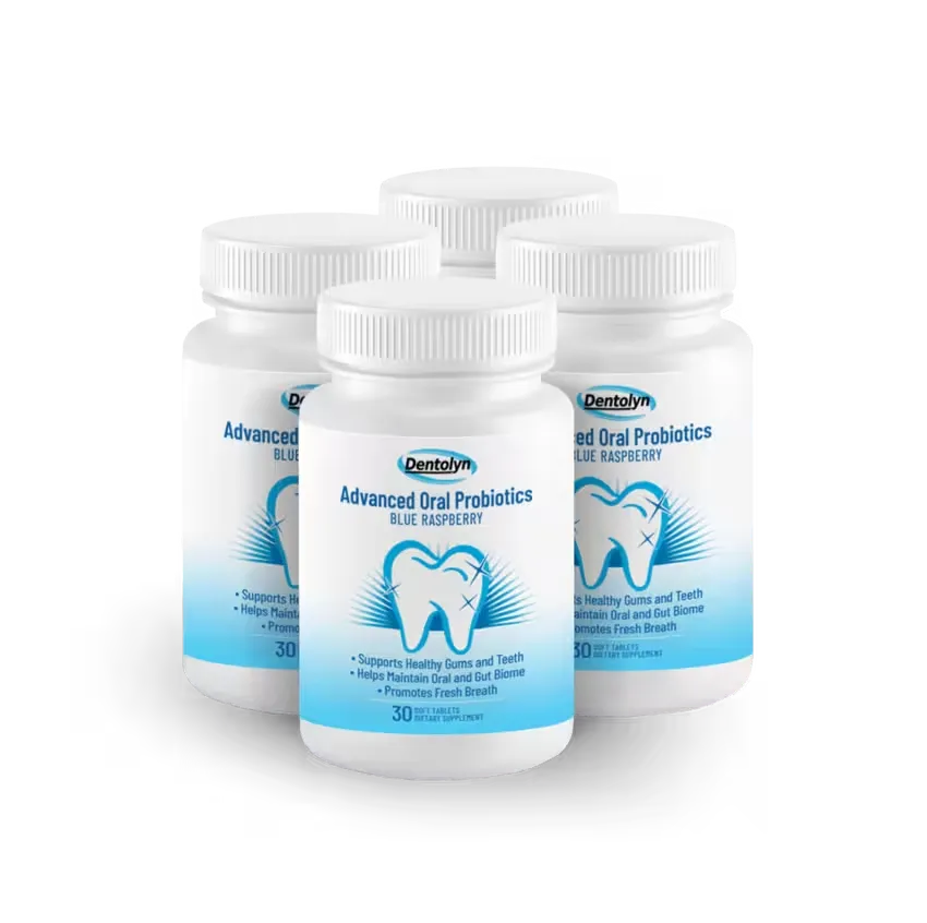 Four bottle pack of Dentolyn oral health supplement